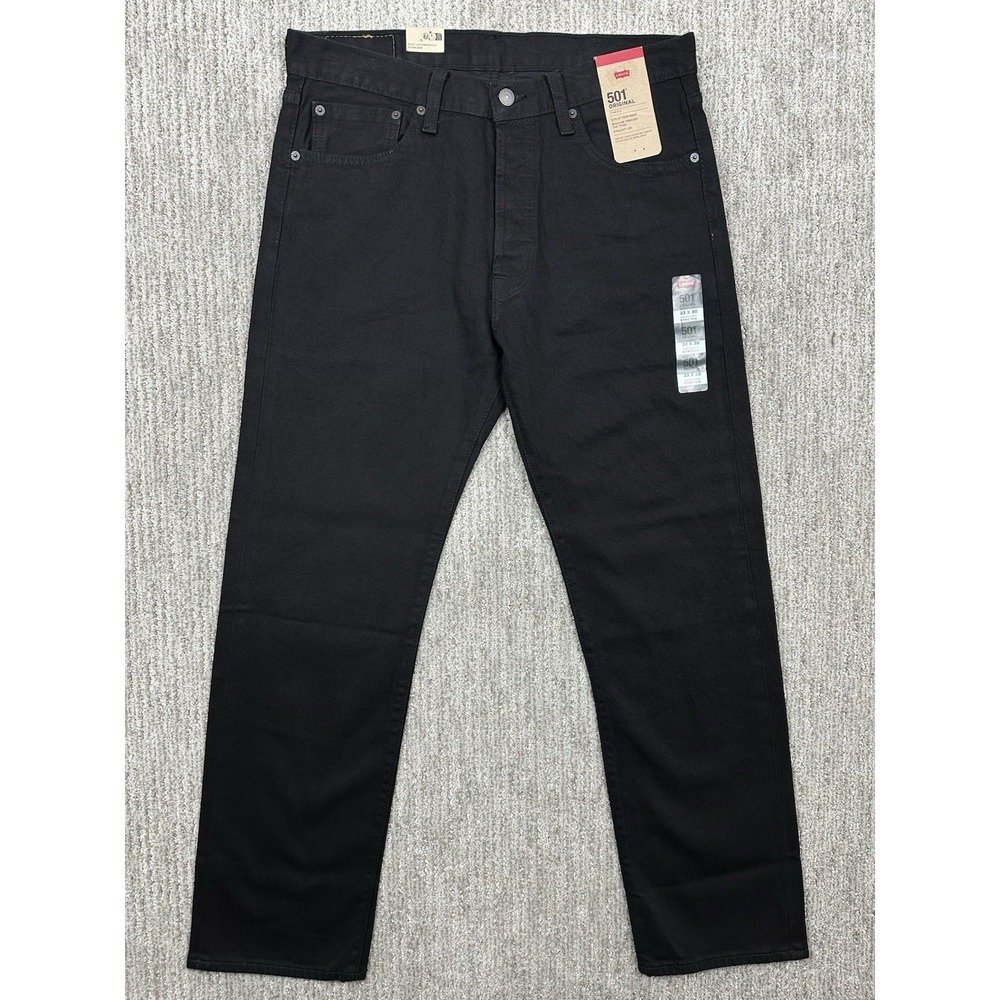 Levis 501 Jeans Mens 33x30 Black Straight Leg Stretch Button Fly Denim Pants